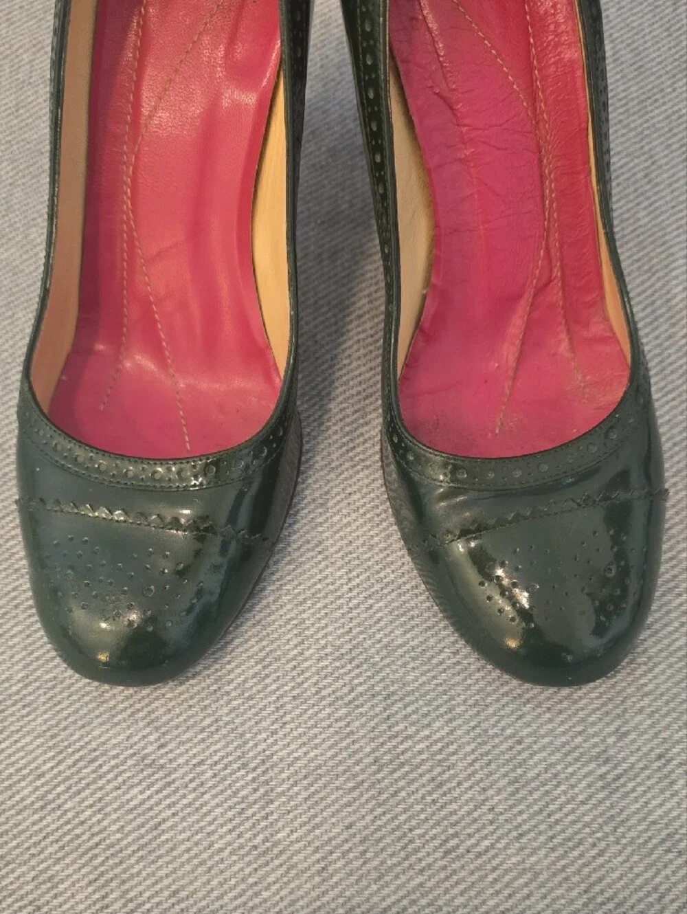 Vintage Y2K Kate Spade New York Green Patent Leather Brogue Pumps Heels, 6.5
